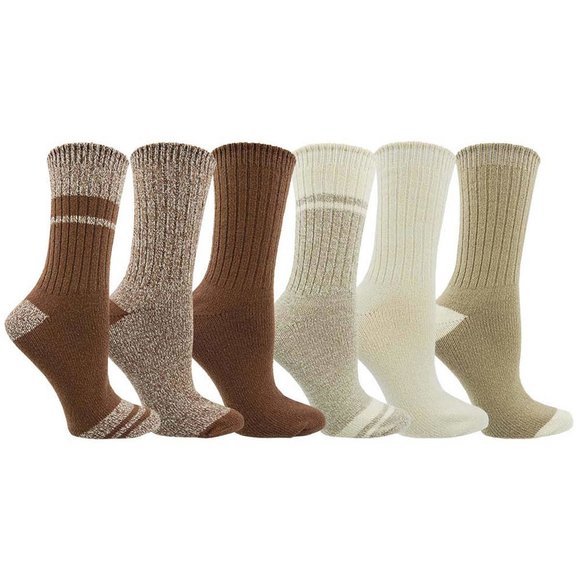 NEW Roots Women's Cozy Sock, 6-pack, Cabin, Ribbed, Brown, neutral crew socks - Picture 1 of 2